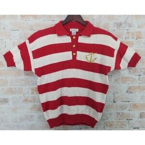Vintage 90's Carriage Court Red/White Strip Women's Sweater Medium Shoulder Pads